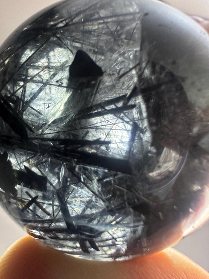 Black Tourmaline in Quartz Sphere | Natural Inclusion Quartz Crystal Ball | Polished Stone Orb for Home Decor Display Accent Piece