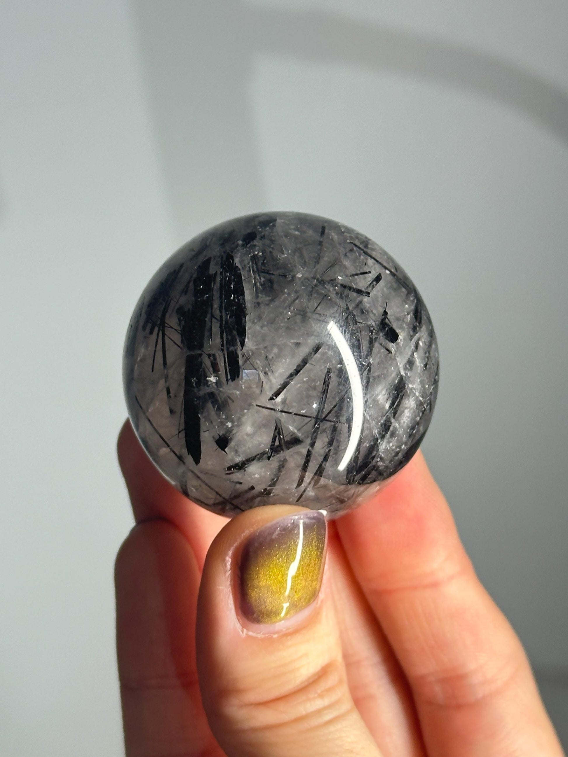 Black Tourmaline in Quartz Sphere | Natural Inclusion Quartz Crystal Ball | Polished Stone Orb for Home Decor Display Accent Piece