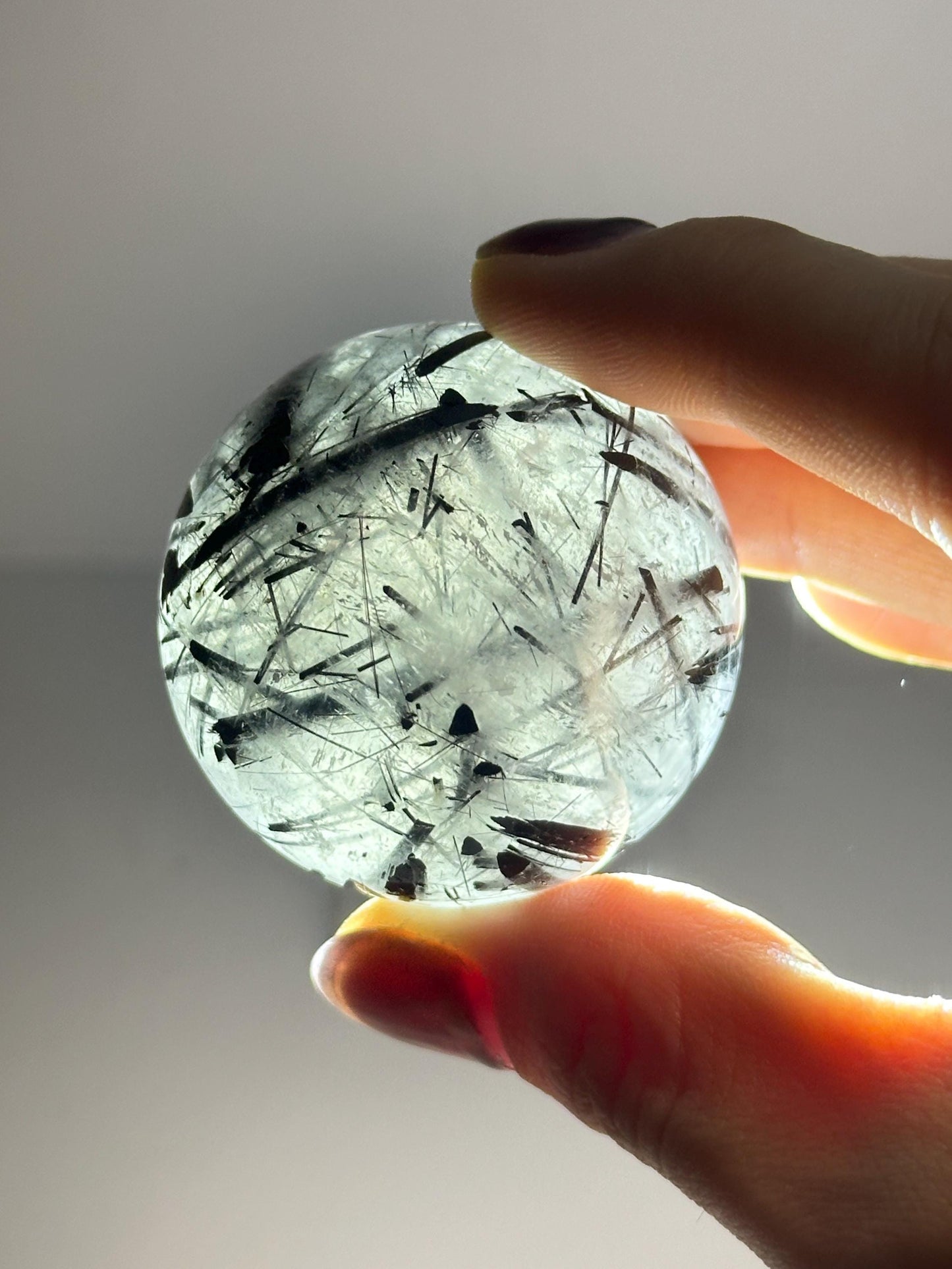 Black Tourmaline in Quartz Sphere | Natural Inclusion Quartz Crystal Ball | Polished Stone Orb for Home Decor Display Accent Piece