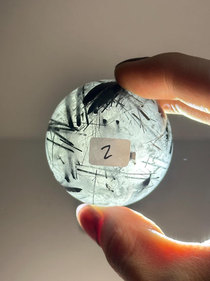Black Tourmaline in Quartz Sphere | Natural Inclusion Quartz Crystal Ball | Polished Stone Orb for Home Decor Display Accent Piece