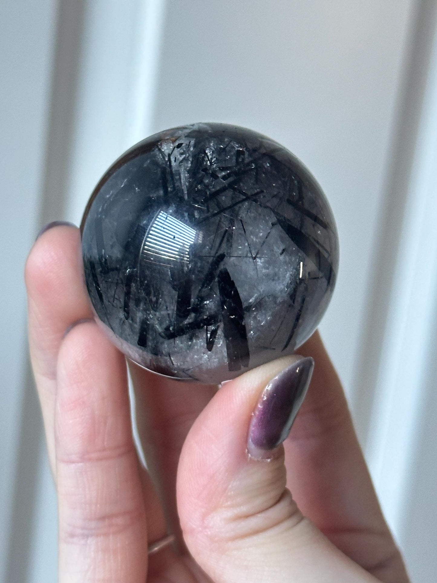 Black Tourmaline in Quartz Sphere | Natural Inclusion Quartz Crystal Ball | Polished Stone Orb for Home Decor Display Accent Piece