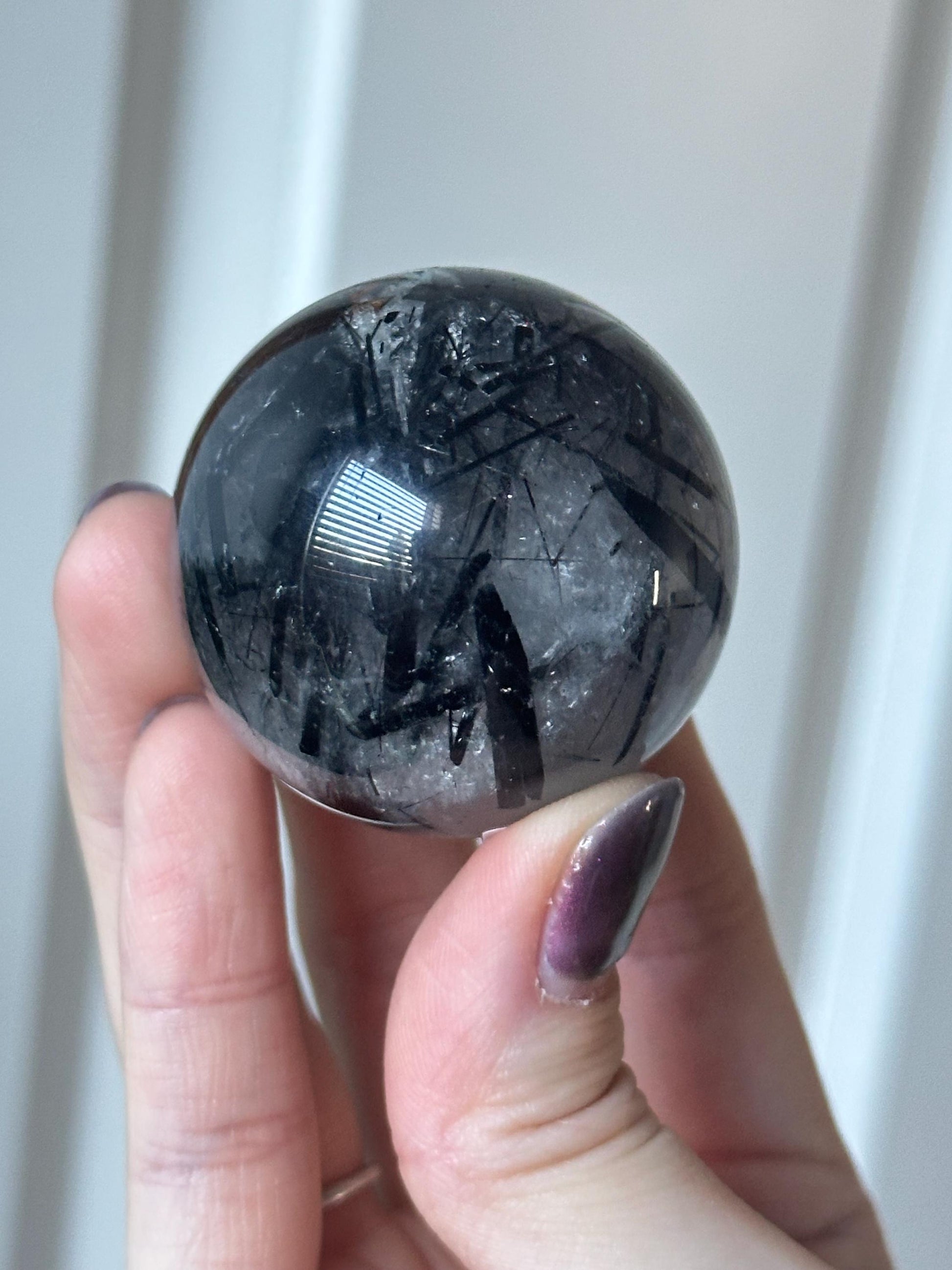 Black Tourmaline in Quartz Sphere | Natural Inclusion Quartz Crystal Ball | Polished Stone Orb for Home Decor Display Accent Piece