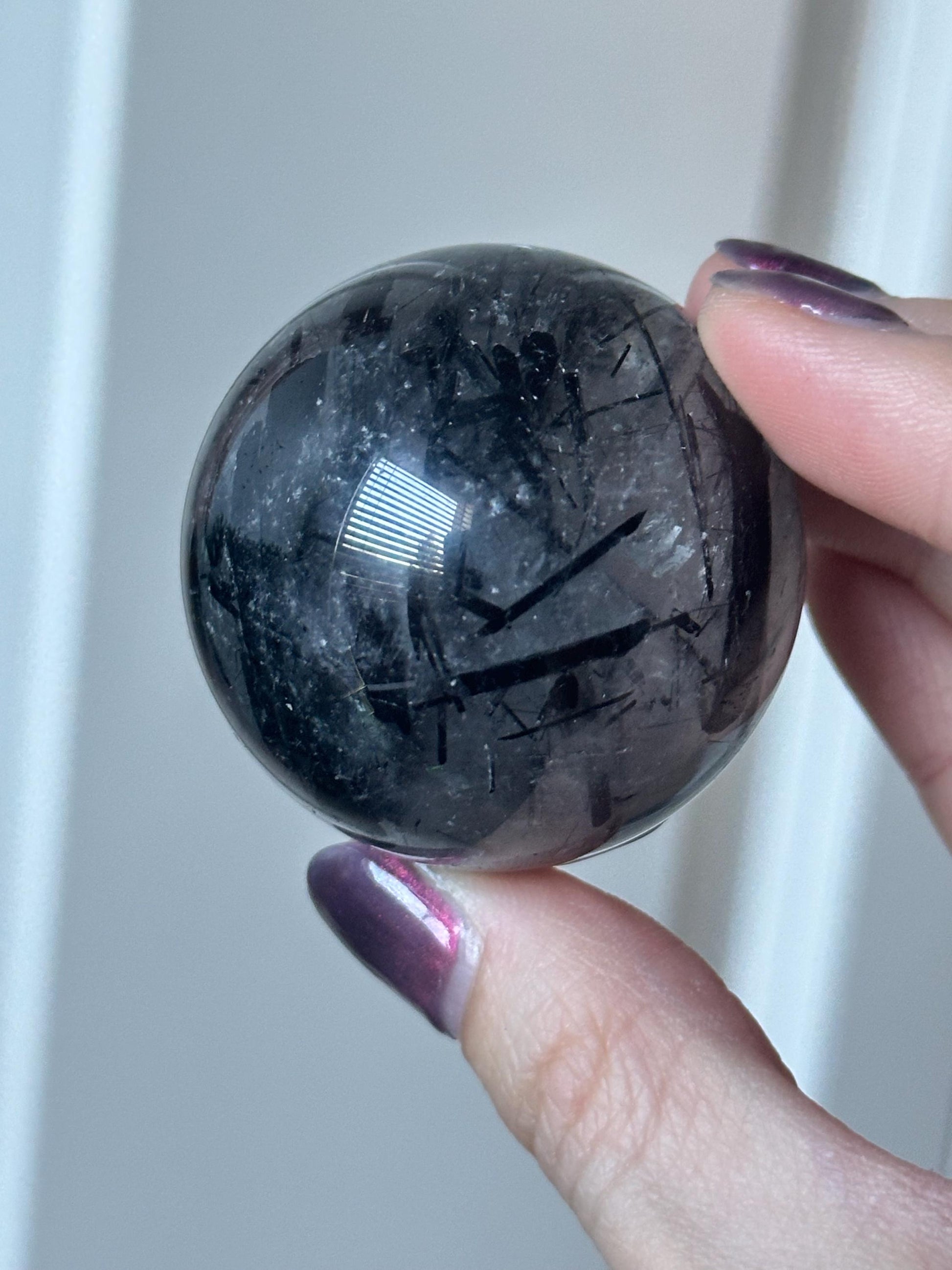 Black Tourmaline in Quartz Sphere | Natural Inclusion Quartz Crystal Ball | Polished Stone Orb for Home Decor Display Accent Piece