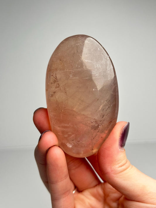 Rose Quartz Palm Stone | Natural Pink Quartz Crystal Hand Stone | Polished Mineral Specimen for Collectors Display Home Decor Accent Piece
