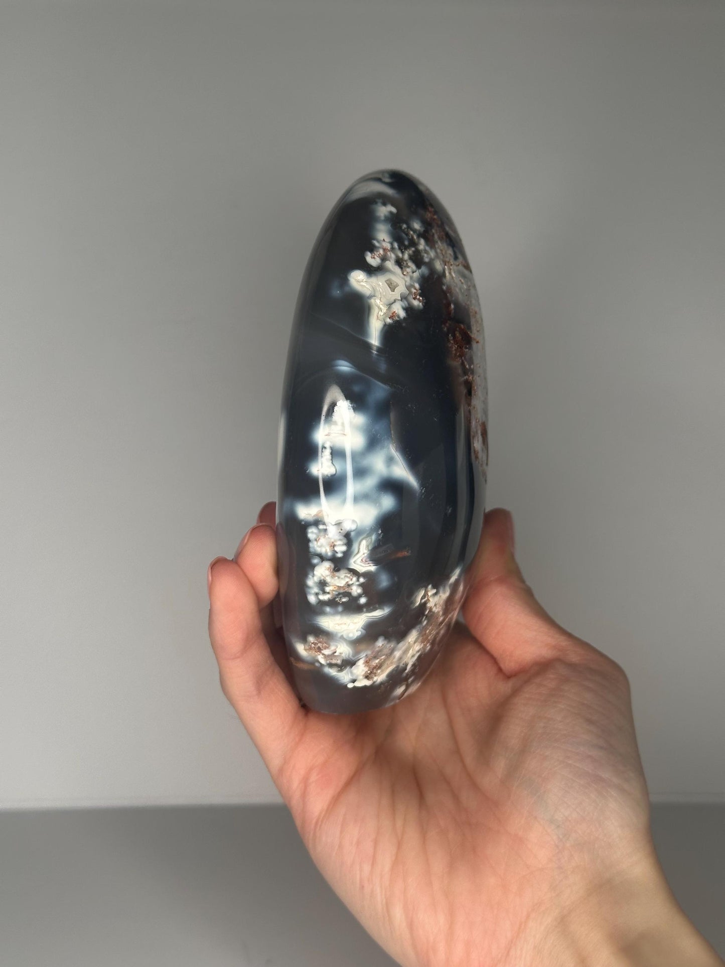 Orca Agate Freeform with Red Moss | Natural Banded Agate Crystal Sculpture | Polished Stone Display Piece for Home Decor Accent