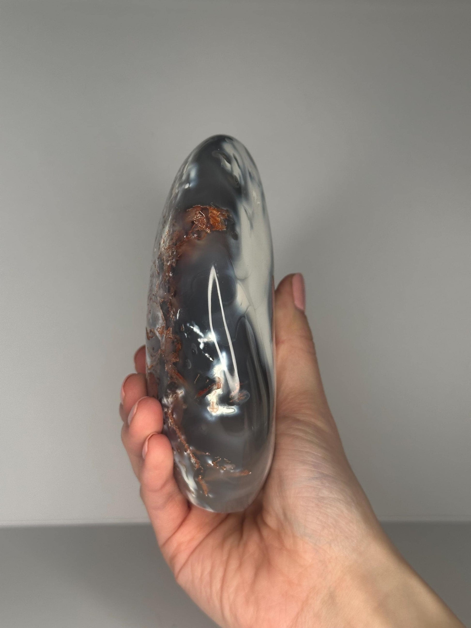 Orca Agate Freeform with Red Moss | Natural Banded Agate Crystal Sculpture | Polished Stone Display Piece for Home Decor Accent