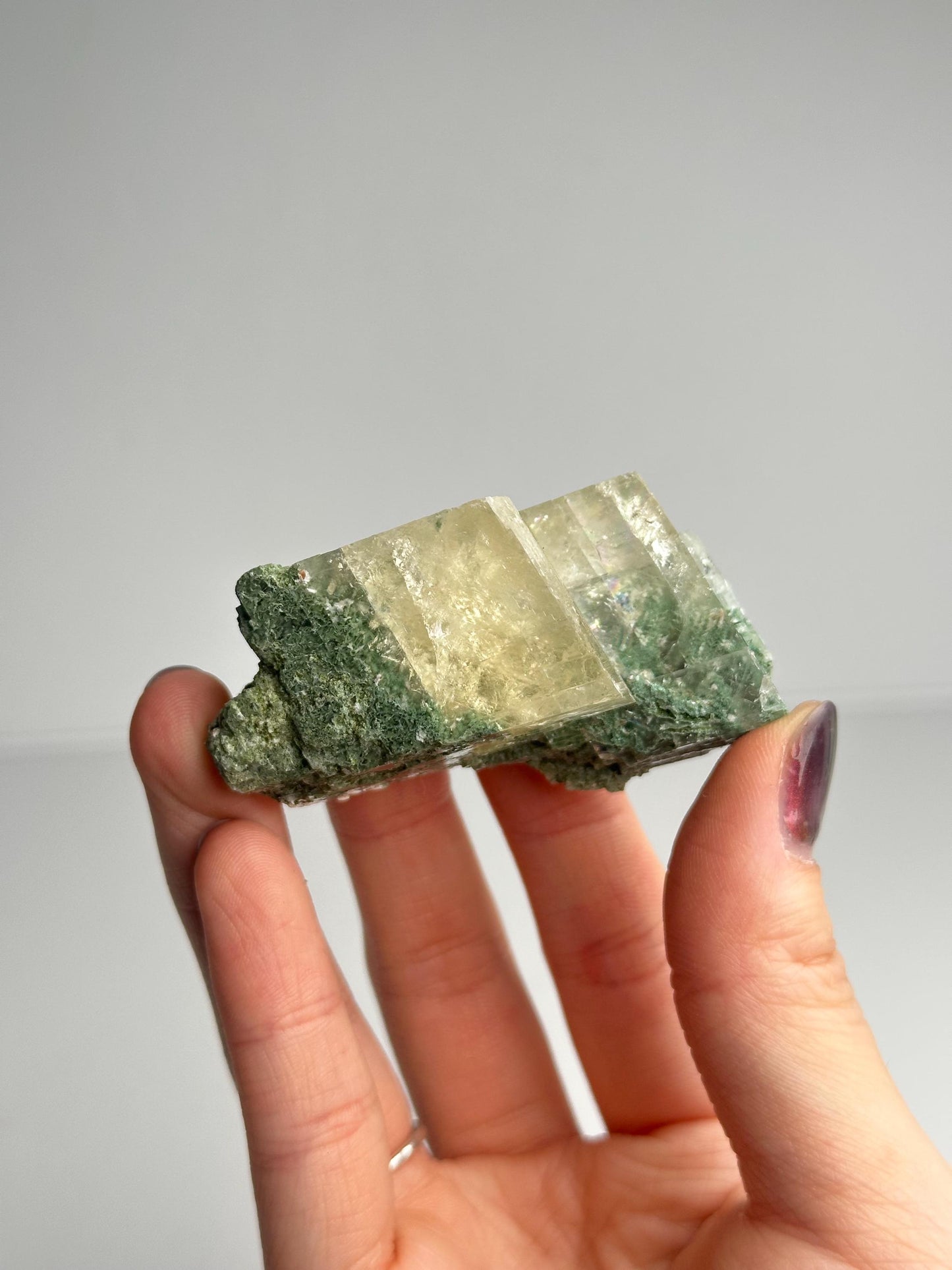 Calcite with Moss Inclusions Specimen | Natural Included Calcite Crystal | Unique Mineral Display Piece for Home Decor Shelf Accent