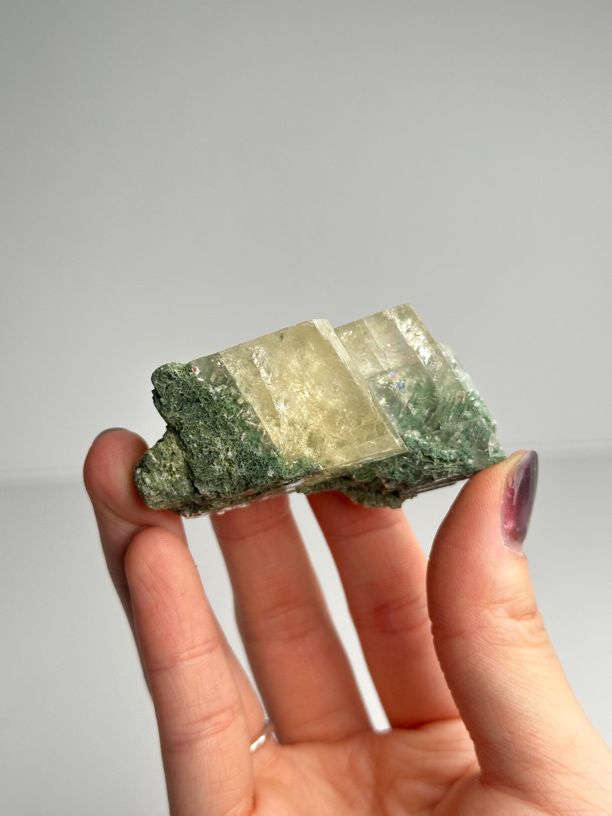 Calcite with Moss Inclusions Specimen | Natural Included Calcite Crystal | Unique Mineral Display Piece for Home Decor Shelf Accent