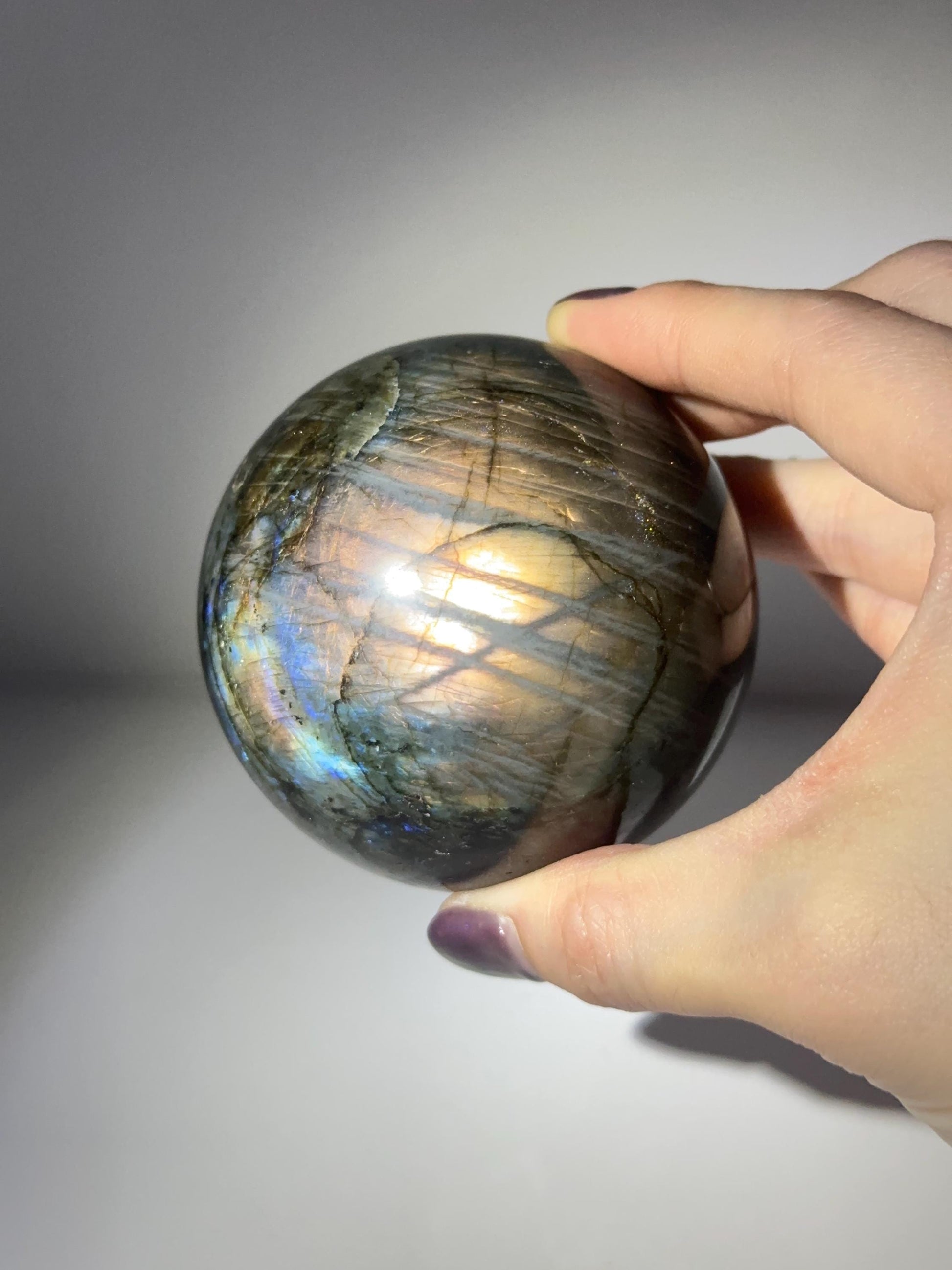 Labradorite Sphere | Natural Labradorite Crystal Ball | Flashing Stone Orb for Home Decor Display Aesthetic Shelf Styling Accent Piece