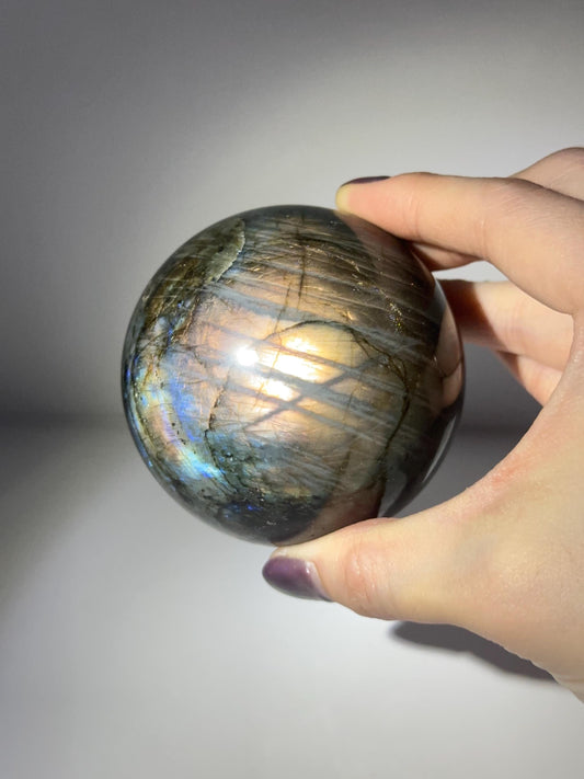 Labradorite Sphere | Natural Labradorite Crystal Ball | Flashing Stone Orb for Home Decor Display Aesthetic Shelf Styling Accent Piece