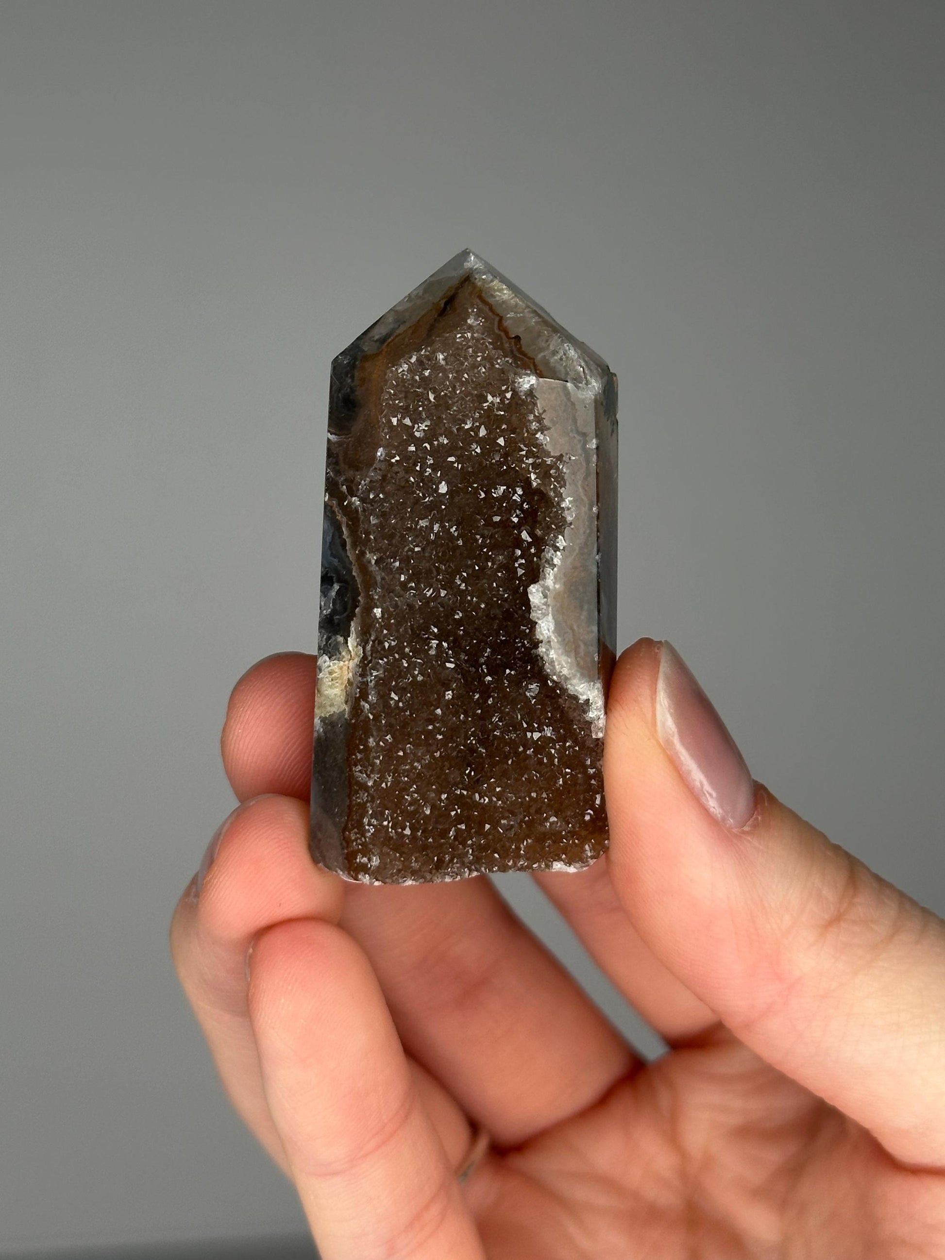 Druzy Agate Tower - YOU PICK | Natural Agate Crystal Point with Sparkling Druzy | Decorative Mineral Display Piece for Home Decor Accent