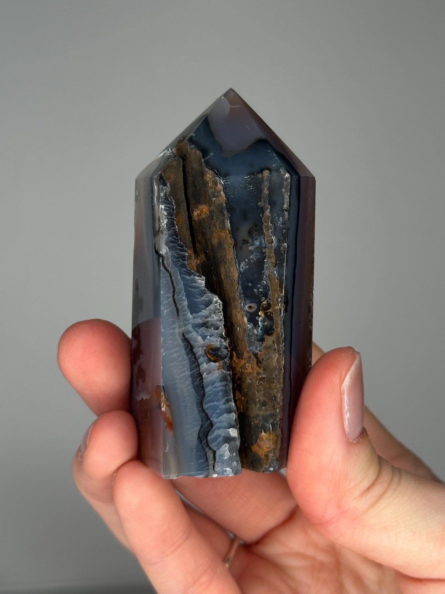 Druzy Agate Tower | Natural Agate Crystal Point with Sparkling Druzy | Decorative Mineral Display Piece for Home Decor Accent