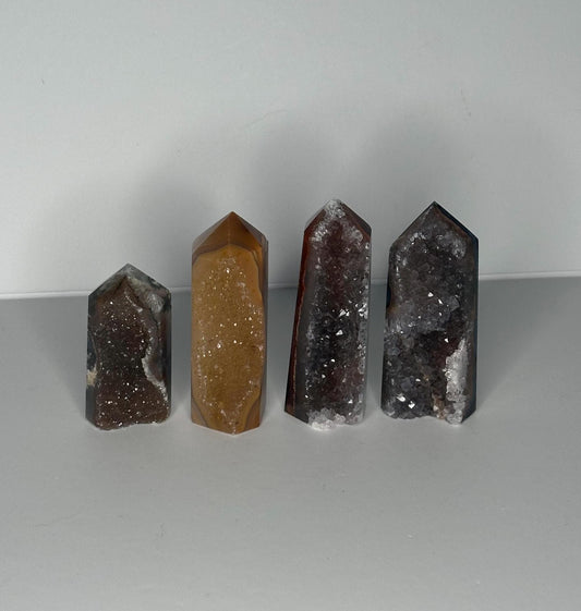 Druzy Agate Tower - YOU PICK | Natural Agate Crystal Point with Sparkling Druzy | Decorative Mineral Display Piece for Home Decor Accent