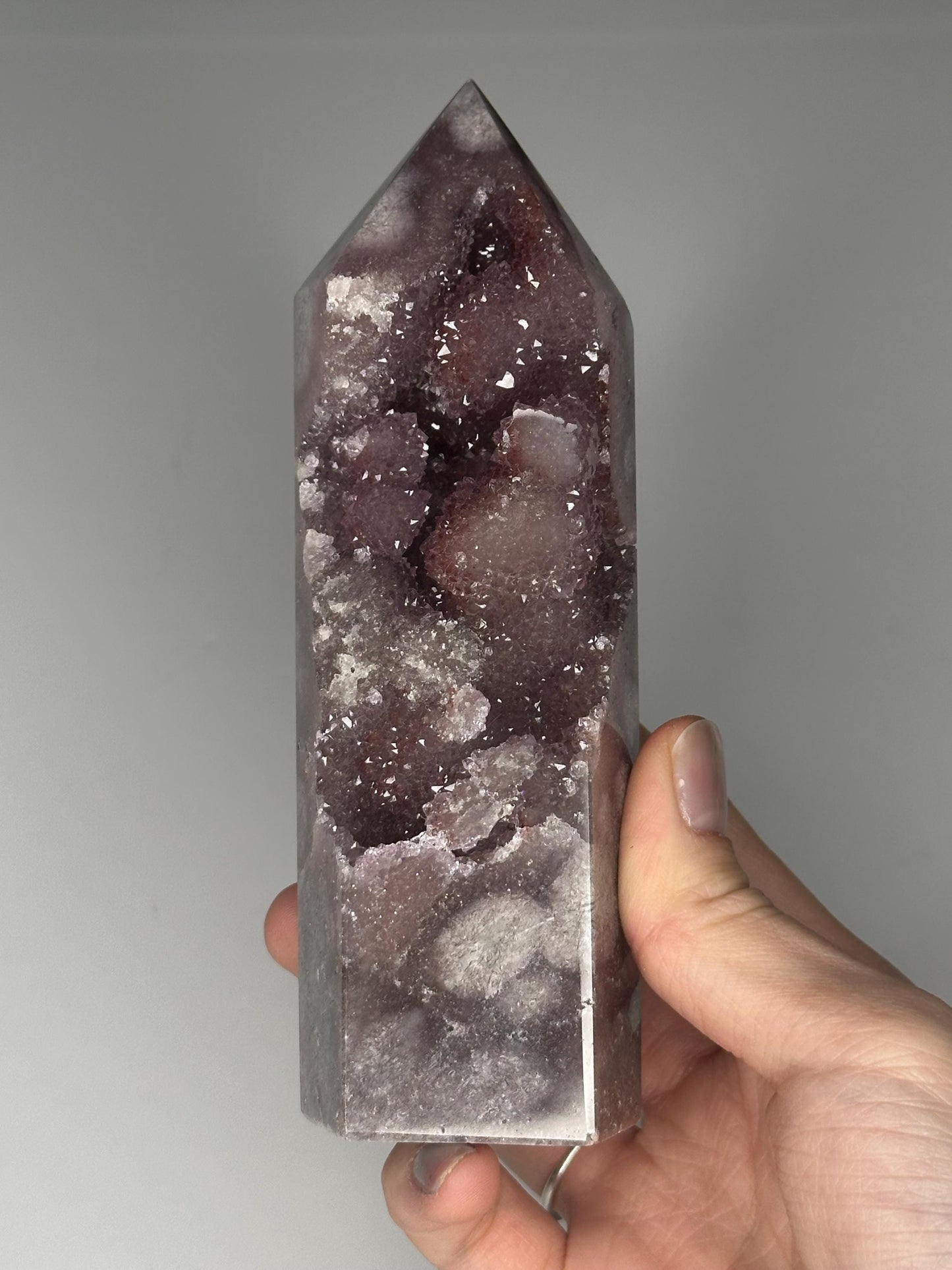 Purple Pink Amethyst Tower | Natural Amethyst Crystal Point | Polished Mineral Display Piece for Home Decor Shelf Accent