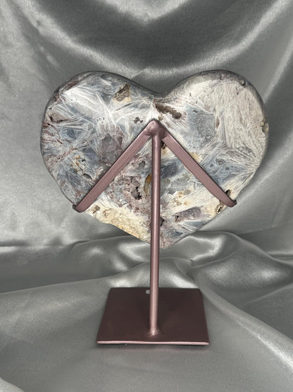 Pink Amethyst Heart on Stand | Soft Blue Pink Crystal Heart Carving | Decorative Mineral Display Piece for Home Decor Accent