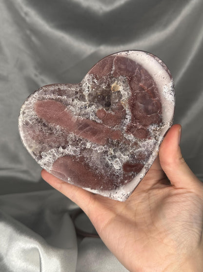 Berry Pink Amethyst Heart on Stand | Natural Pink Crystal Heart Carving | Decorative Mineral Display Piece for Home Decor Accent