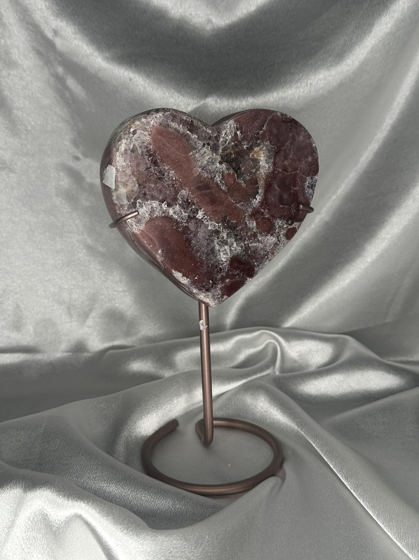 Berry Pink Amethyst Heart on Stand | Natural Pink Crystal Heart Carving | Decorative Mineral Display Piece for Home Decor Accent