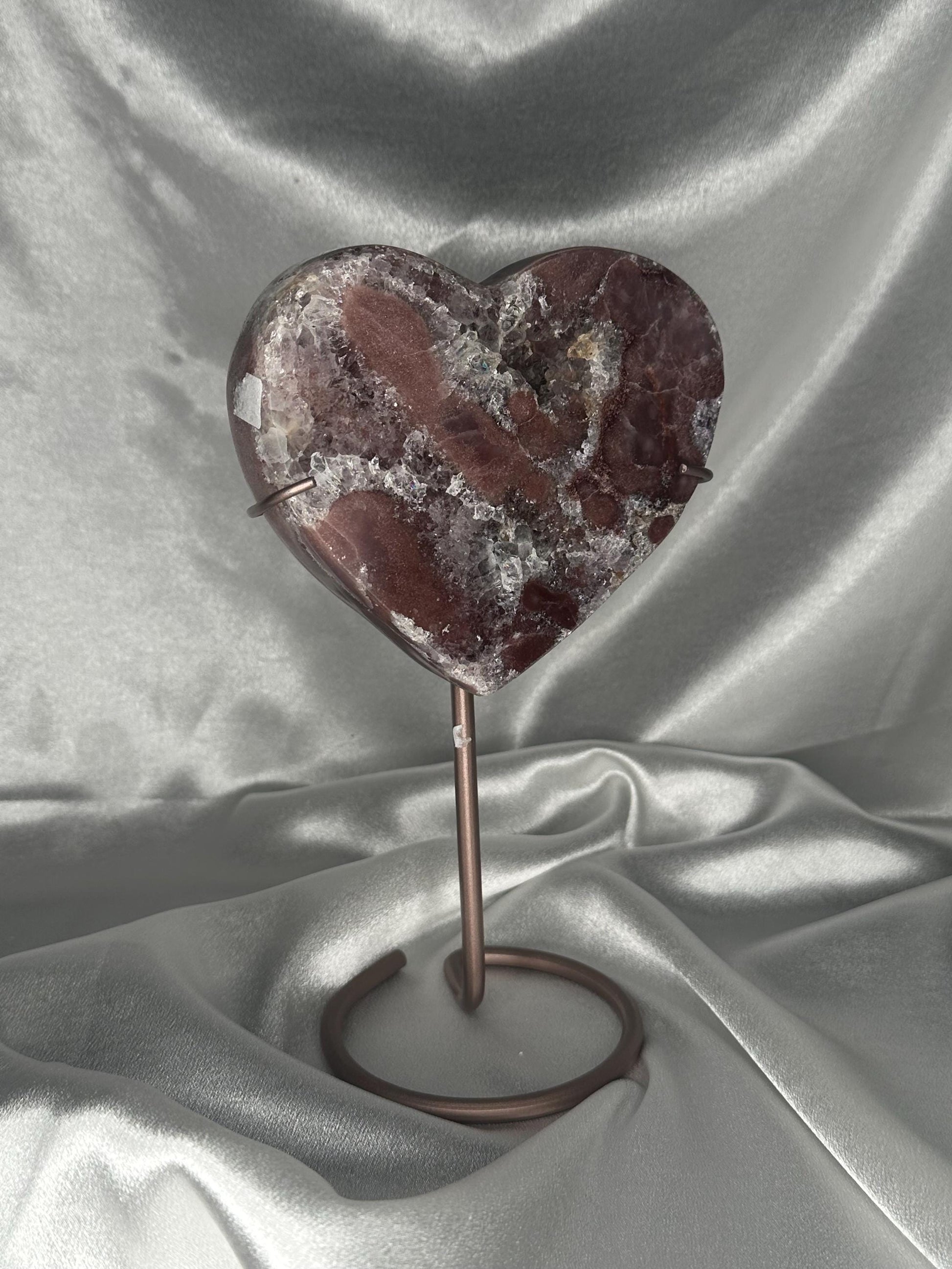Berry Pink Amethyst Heart on Stand | Natural Pink Crystal Heart Carving | Decorative Mineral Display Piece for Home Decor Accent