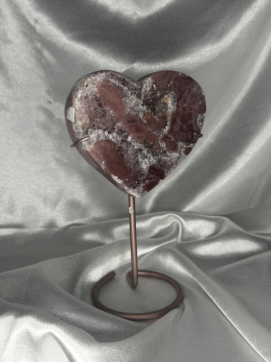 Berry Pink Amethyst Heart on Stand | Natural Pink Crystal Heart Carving | Decorative Mineral Display Piece for Home Decor Accent