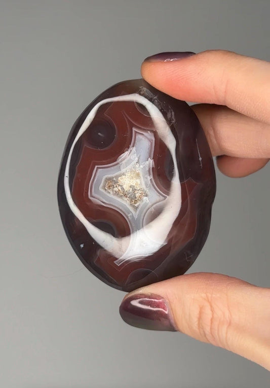 Swazi Agate Palm Stone | Natural Banded Agate Hand Stone | Smooth Polished Mineral Specimen for Collectors & Display