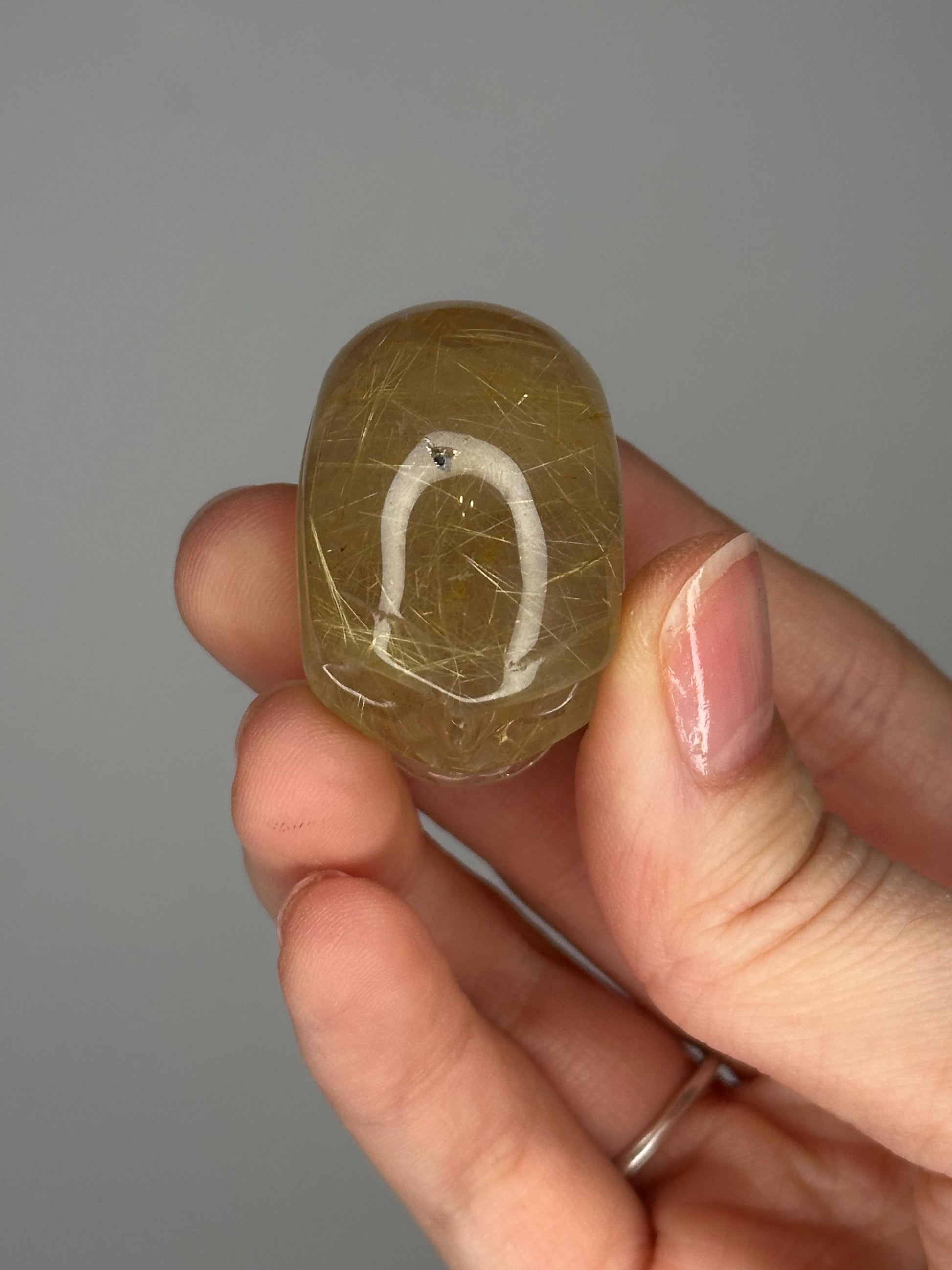 Golden Rutile Mini Skull | Natural Rutilated Quartz Skull Carving | Small Crystal Figurine for Collectors & Display Decor