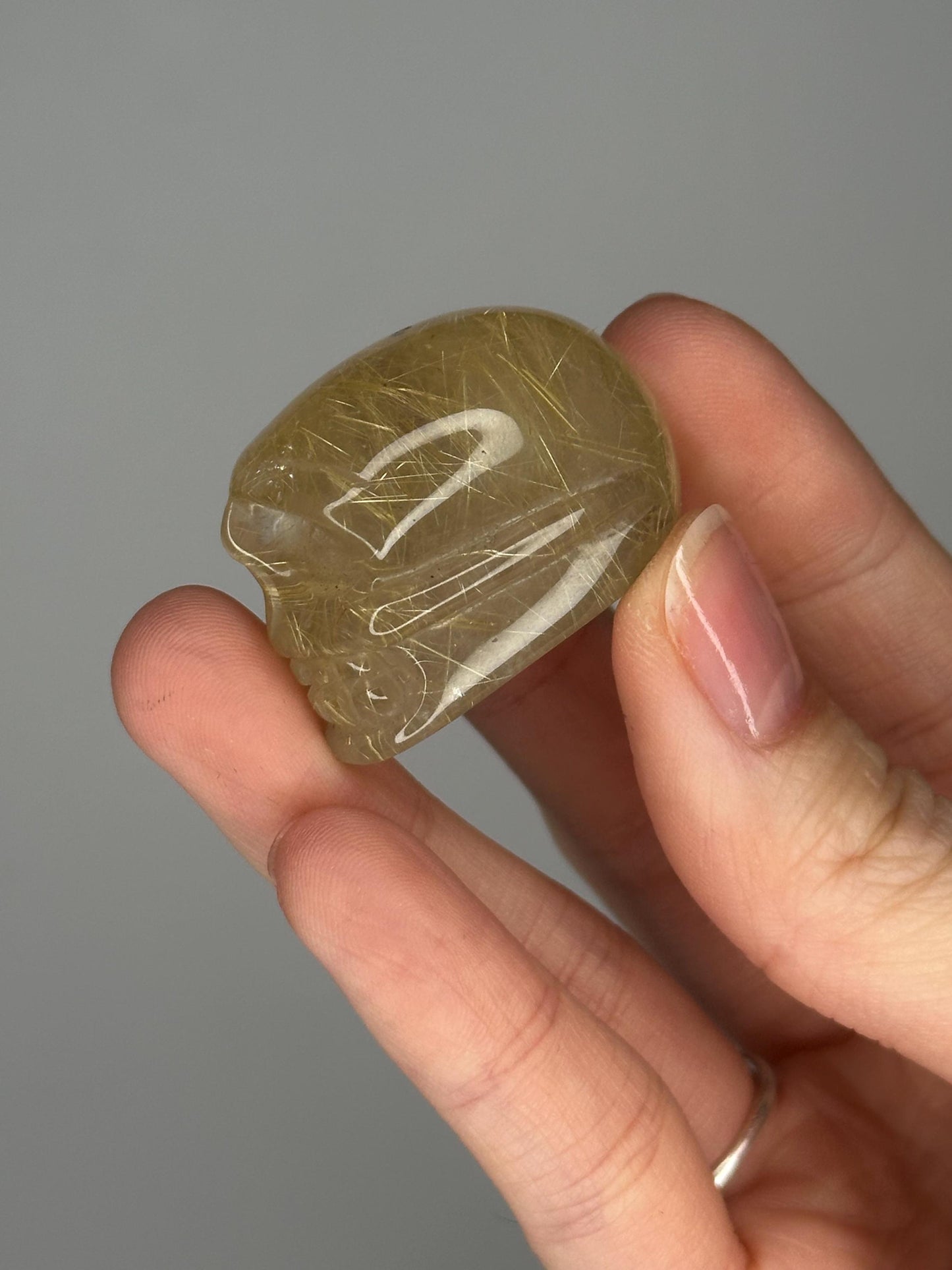 Golden Rutile Mini Skull | Natural Rutilated Quartz Skull Carving | Small Crystal Figurine for Collectors & Display Decor