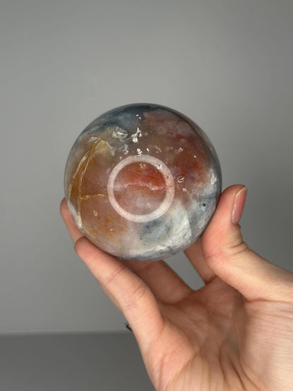 Pink & Blue Petrified Wood Sphere | Natural Fossil Wood Crystal Ball | Polished Earthy Mineral Display Stone Collectors and Decor