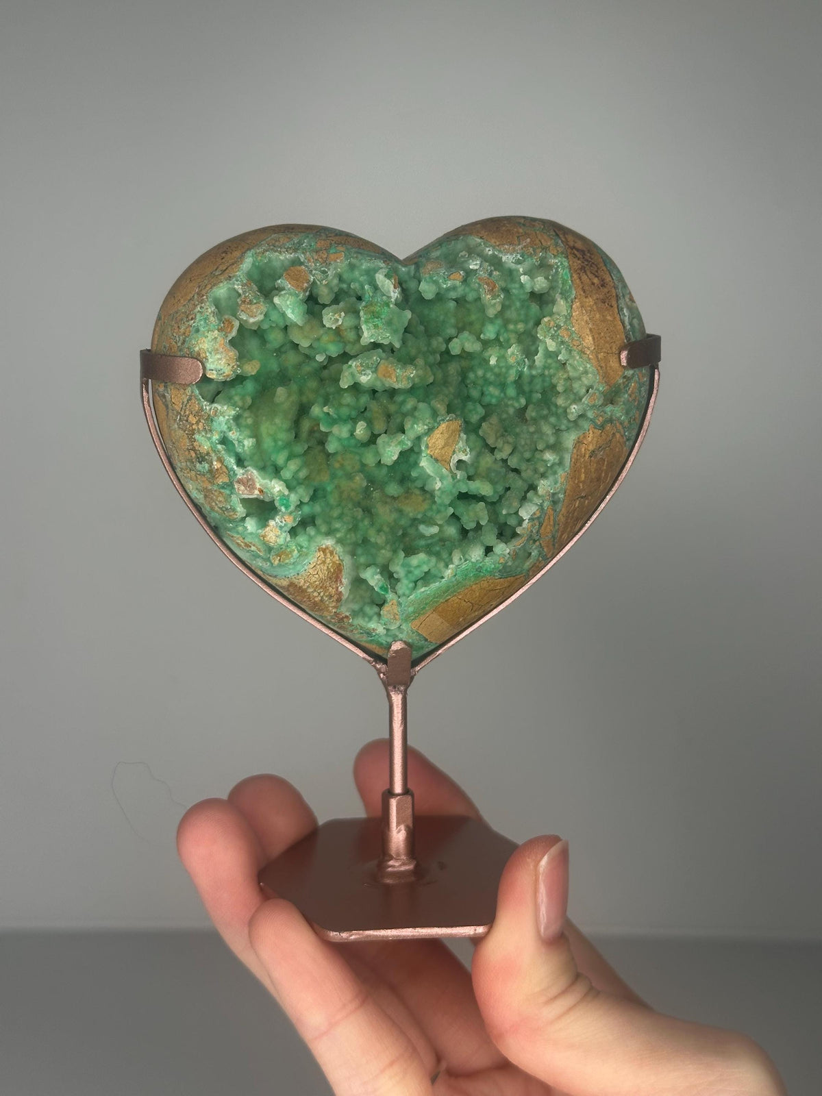 Green Smithsonite Heart on Stand | Natural Smithsonite Crystal Heart Carving | Polished Mineral Display Piece for Collectors & Decor