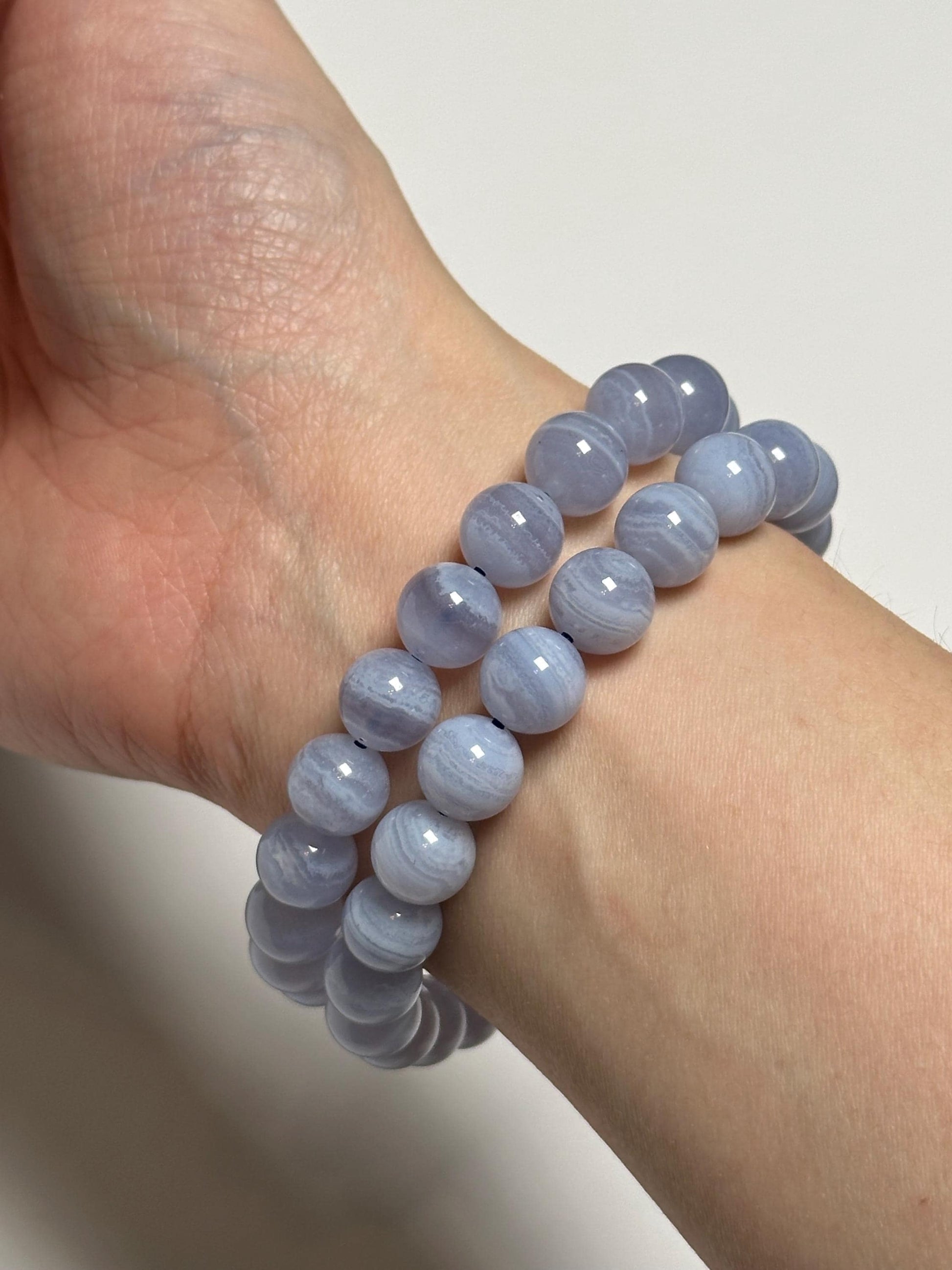Blue Lace Agate Bracelet 9.6mm | Natural Blue Agate Beaded Bracelet | Polished Gemstone Jewelry for Everyday Wear & Collectors