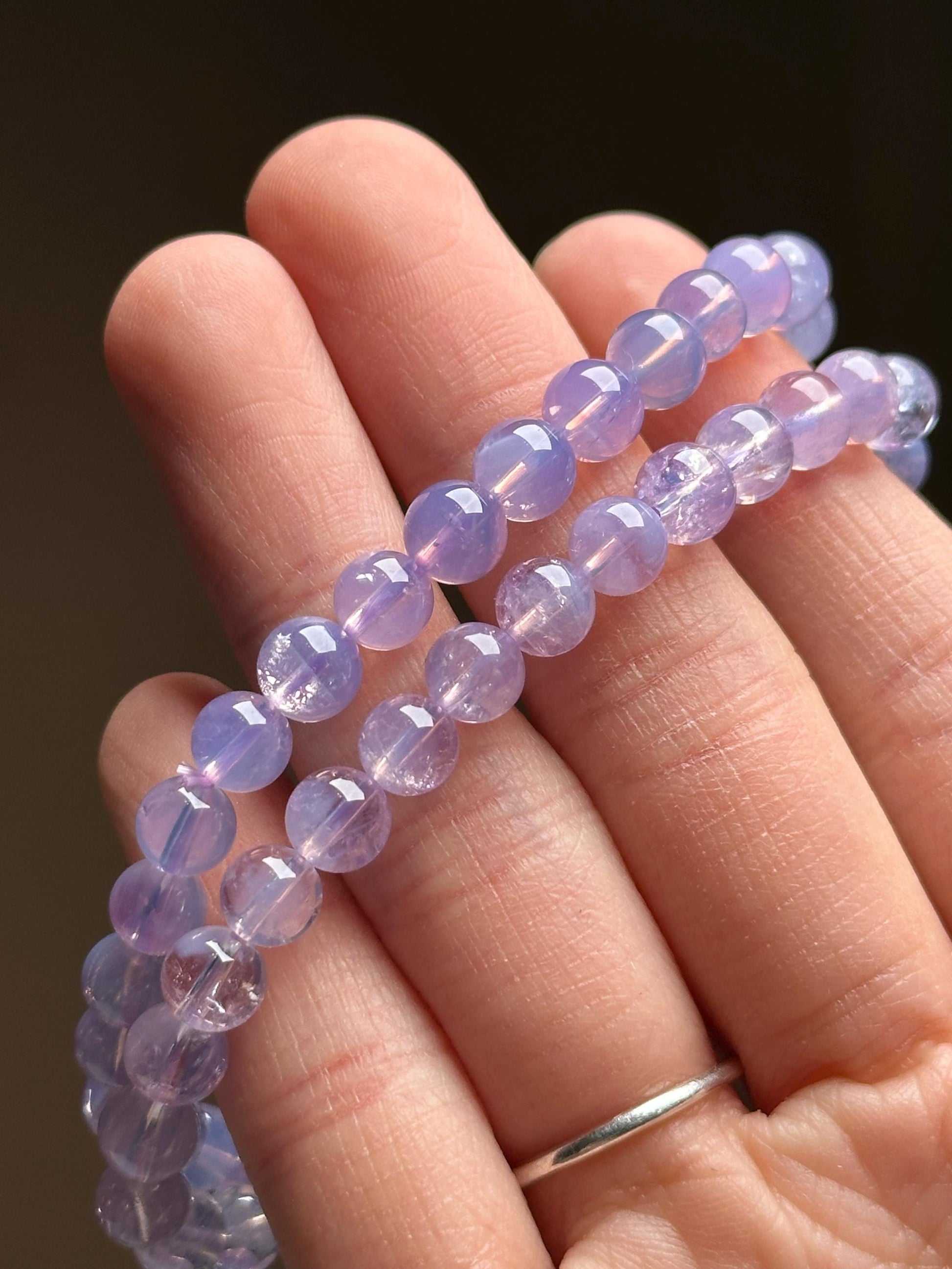 Lavender Moon Quartz Bracelet 6.5mm | Lavender Quartz Beaded Bracelet | Polished Gemstone Jewelry for Everyday Wear & Collectors