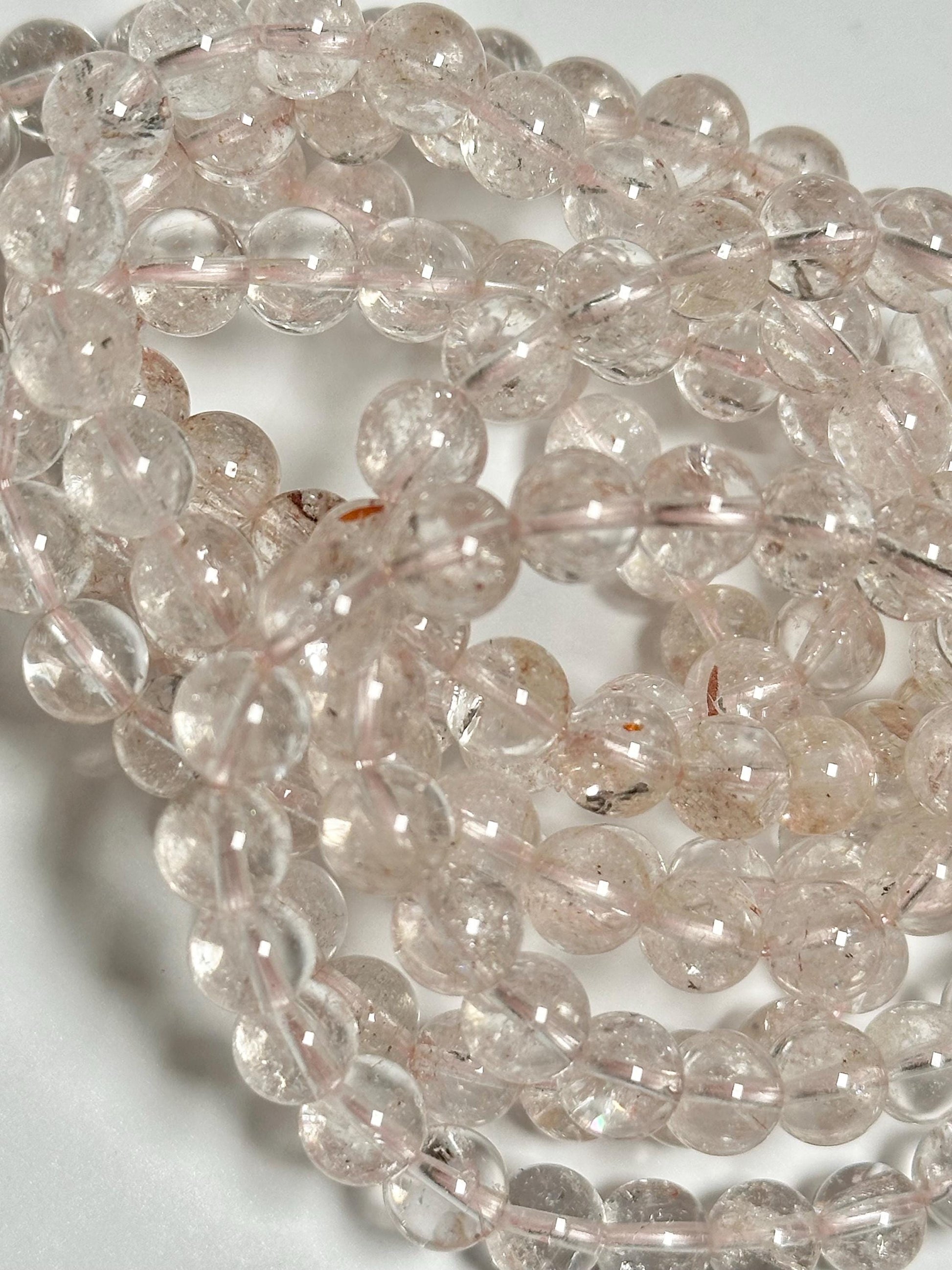 Faint Pink Fire Quartz Bracelet 8mm | Natural Hematoid Quartz Beaded Bracelet | Soft Pink Gemstone Jewelry for Everyday Wear & Collectors