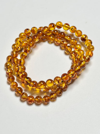 Amber Bracelet 6.5mm | Natural Amber Beaded Bracelet | Warm Honey Gemstone Jewelry for Everyday Wear, Layering & Collectors