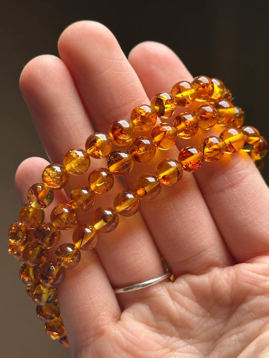 Amber Bracelet 6.5mm | Natural Amber Beaded Bracelet | Warm Honey Gemstone Jewelry for Everyday Wear, Layering & Collectors