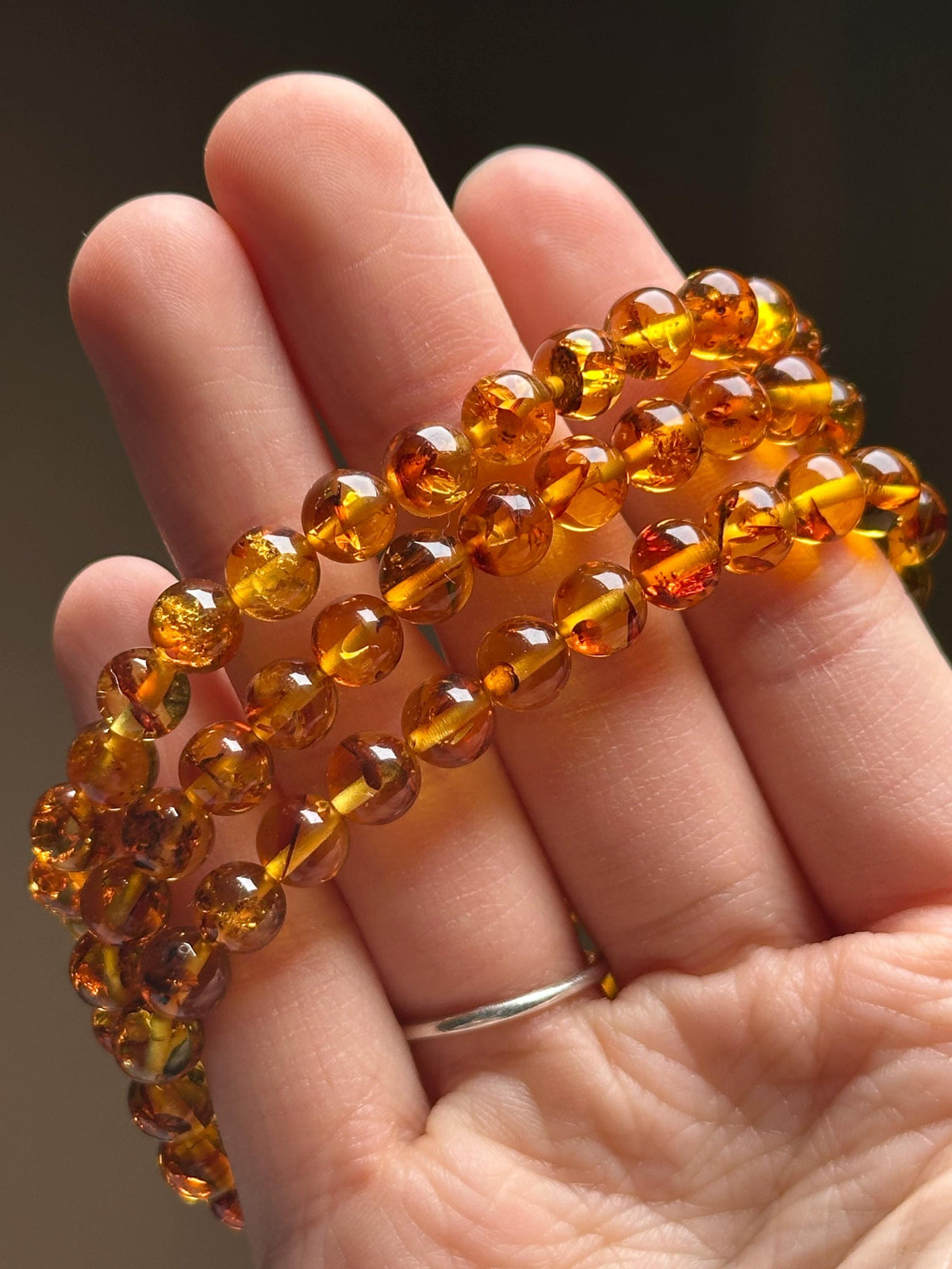 Amber Bracelet 6.5mm | Natural Amber Beaded Bracelet | Warm Honey Gemstone Jewelry for Everyday Wear, Layering & Collectors