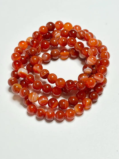 Carnelian Bracelet 8mm | Natural Orange Agate Beaded Bracelet | Polished Gemstone Jewelry for Everyday Wear, Layering & Collectors