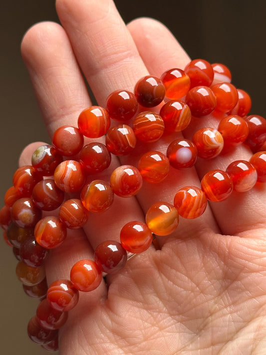 Carnelian Bracelet 8mm | Natural Orange Agate Beaded Bracelet | Polished Gemstone Jewelry for Everyday Wear, Layering & Collectors