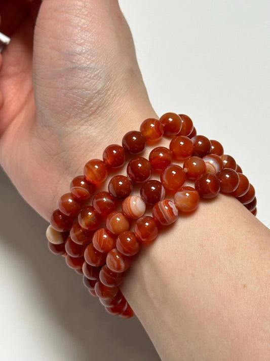 Carnelian Bracelet 8mm | Natural Orange Agate Beaded Bracelet | Polished Gemstone Jewelry for Everyday Wear, Layering & Collectors