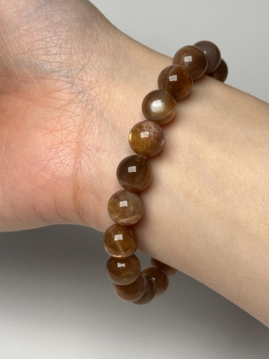 Sunstone Moonstone Bracelet 9.6mm | Natural Feldspar Gemstone Beaded Bracelet | Polished Crystal Jewelry for Everyday Wear & Collectors