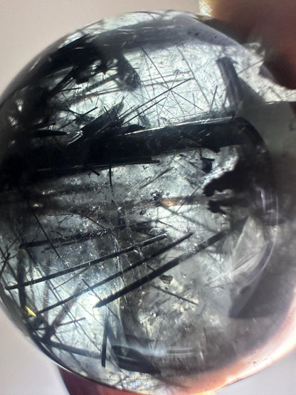Black Tourmaline in Quartz Sphere | Natural Inclusion Quartz Crystal Ball | Polished Stone Orb for Home Decor Display Accent Piece