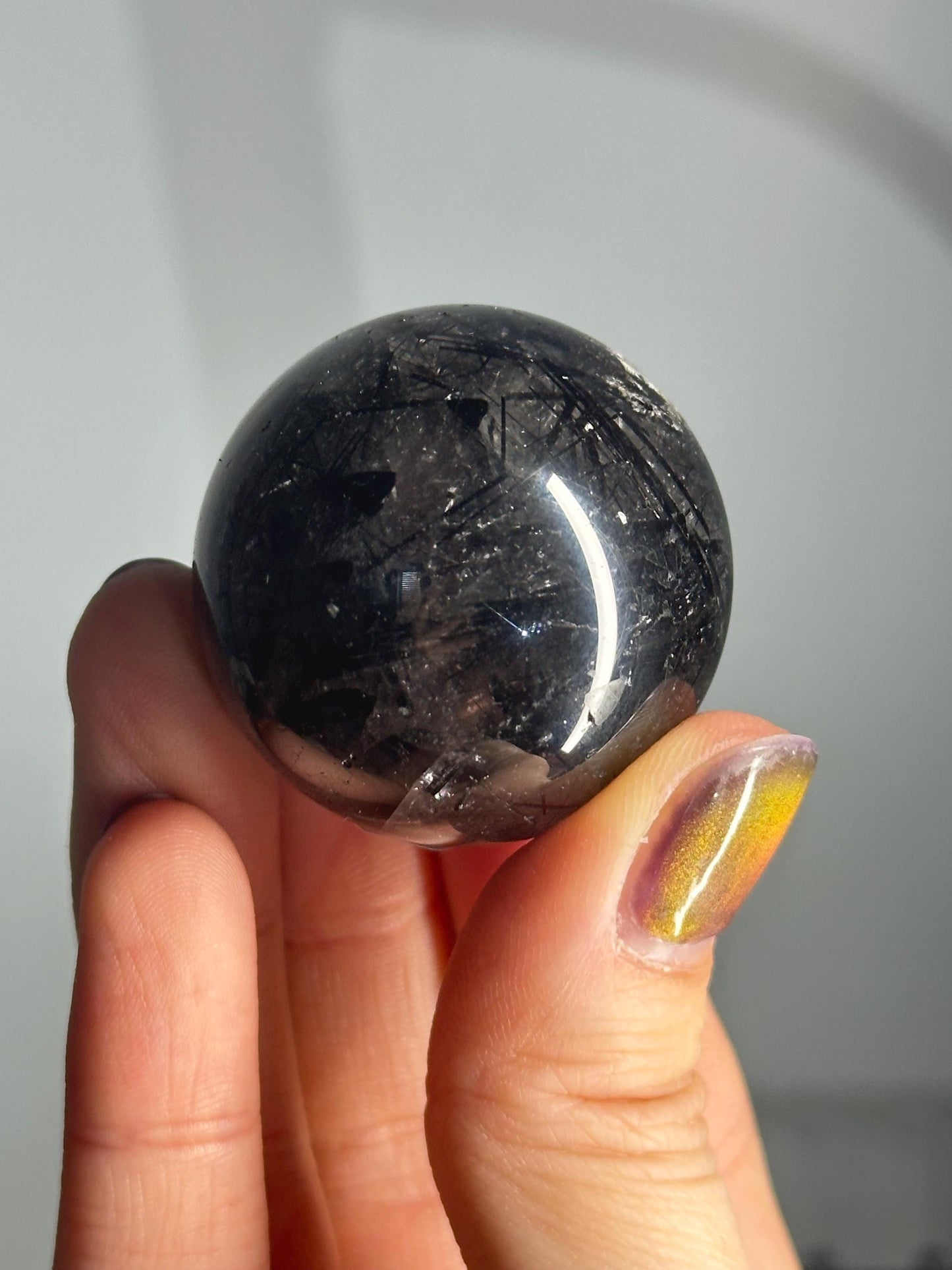 Black Tourmaline in Quartz Sphere | Natural Inclusion Quartz Crystal Ball | Polished Stone Orb for Home Decor Display Accent Piece