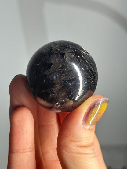 Black Tourmaline in Quartz Sphere | Natural Inclusion Quartz Crystal Ball | Polished Stone Orb for Home Decor Display Accent Piece