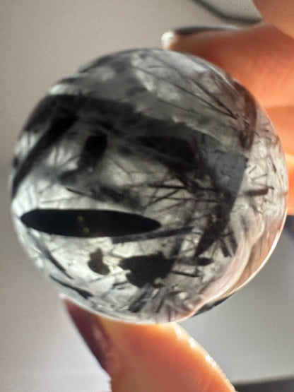 Black Tourmaline in Quartz Sphere | Natural Inclusion Quartz Crystal Ball | Polished Stone Orb for Home Decor Display Accent Piece