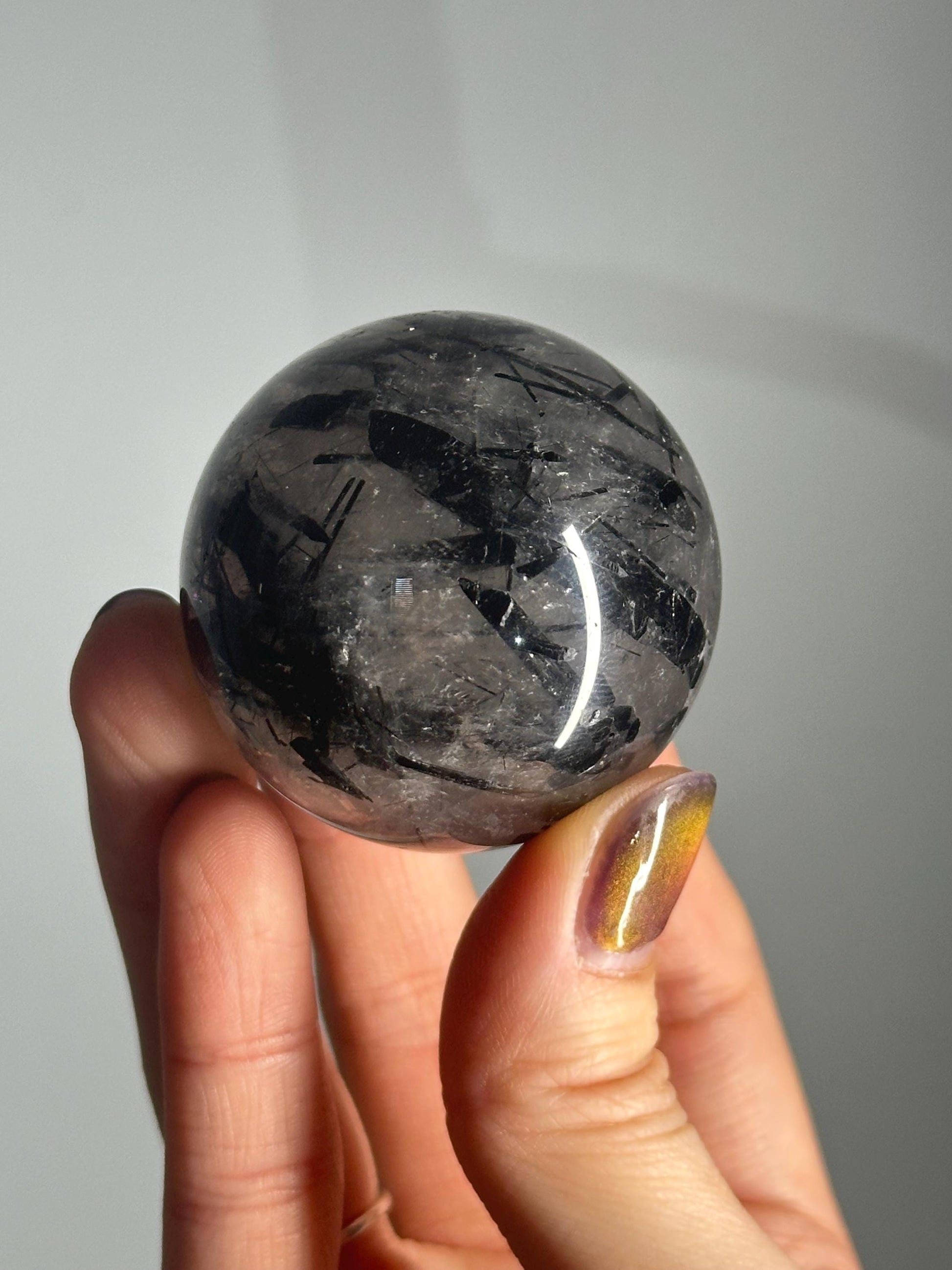 Black Tourmaline in Quartz Sphere | Natural Inclusion Quartz Crystal Ball | Polished Stone Orb for Home Decor Display Accent Piece