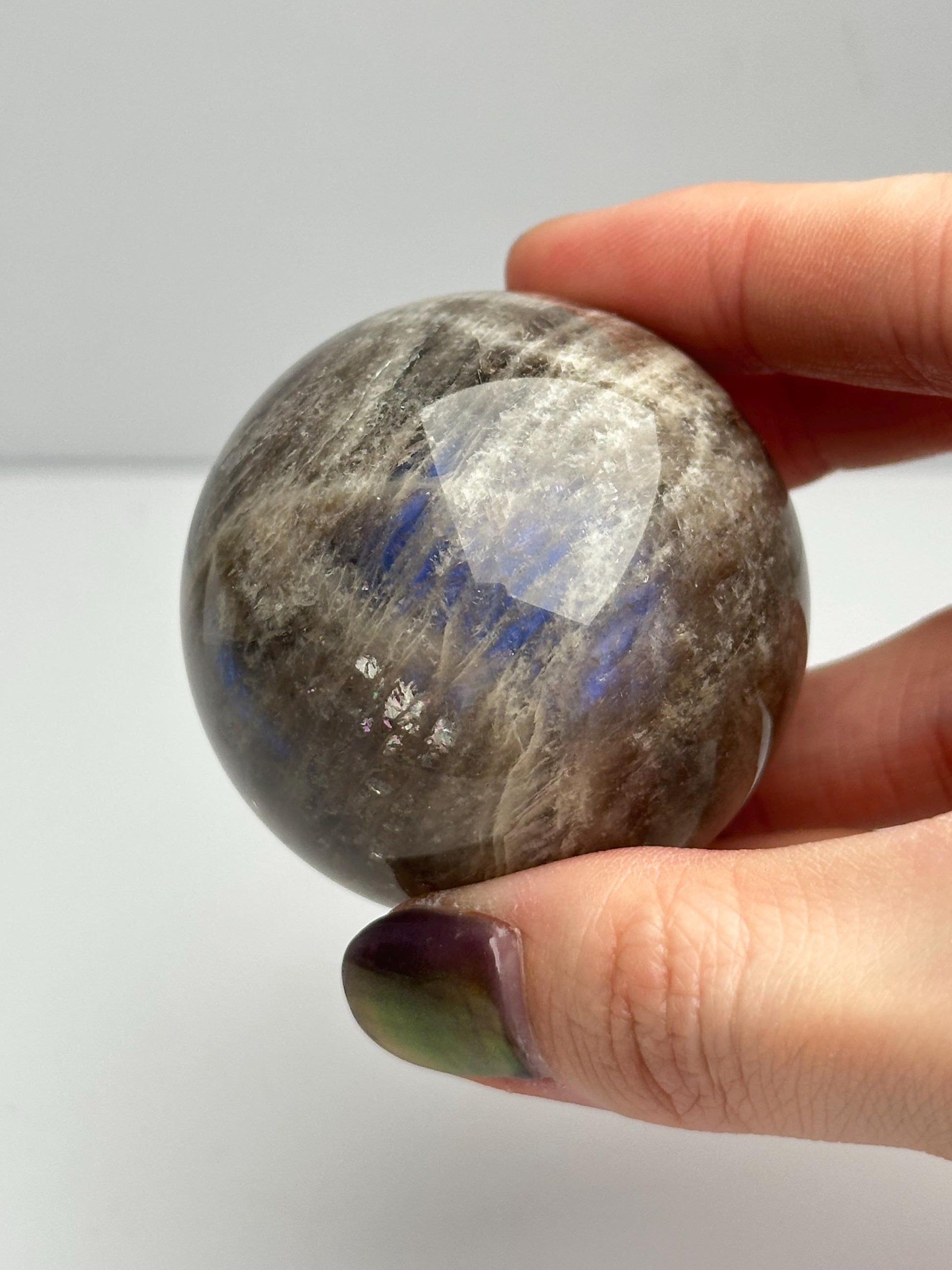Moonstone Sphere | Natural Moonstone Crystal Ball | Flashing Feldspar Stone Orb for Home Decor Display Aesthetic Accent Piece