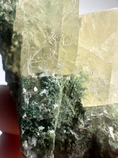 Calcite with Moss Inclusions Specimen | Natural Included Calcite Crystal | Unique Mineral Display Piece for Home Decor Shelf Accent