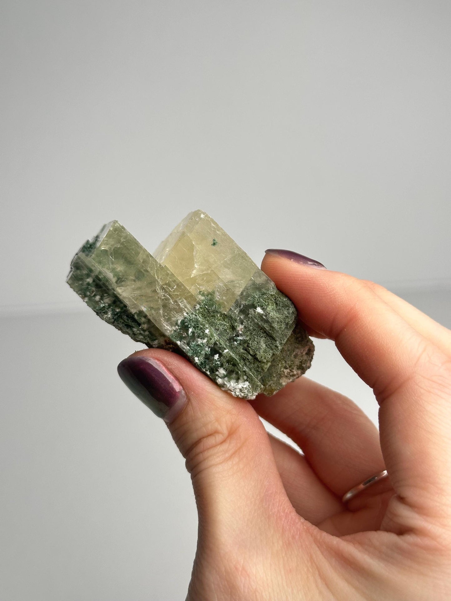 Calcite with Moss Inclusions Specimen | Natural Included Calcite Crystal | Unique Mineral Display Piece for Home Decor Shelf Accent