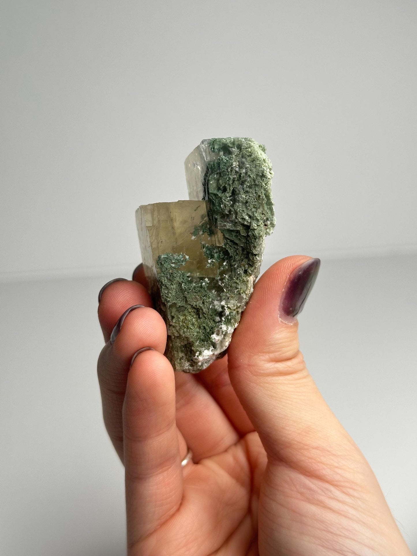 Calcite with Moss Inclusions Specimen | Natural Included Calcite Crystal | Unique Mineral Display Piece for Home Decor Shelf Accent