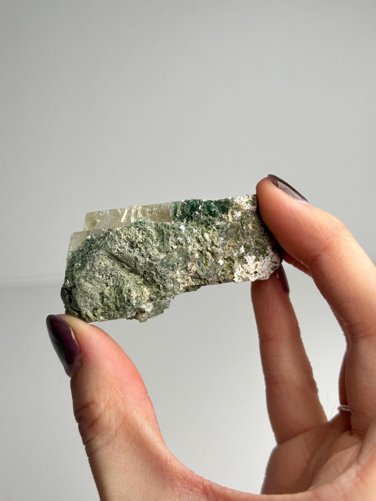 Calcite with Moss Inclusions Specimen | Natural Included Calcite Crystal | Unique Mineral Display Piece for Home Decor Shelf Accent