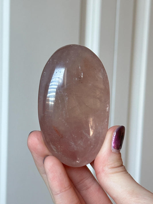 Rose Quartz Palm Stone | Natural Pink Quartz Crystal Hand Stone | Polished Mineral Specimen for Collectors Display Home Decor Accent Piece