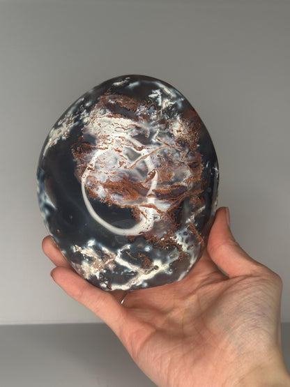 Orca Agate Freeform with Red Moss | Natural Banded Agate Crystal Sculpture | Polished Stone Display Piece for Home Decor Accent